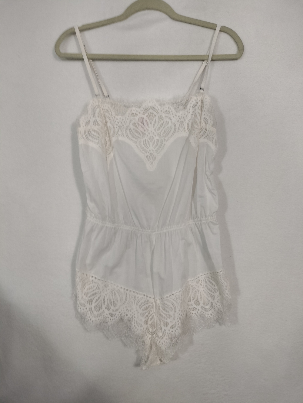Victoria's Secret White Lace-Trim Satin Romper Chemise